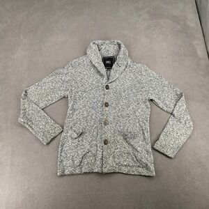 Obey Propaganda Mens Small Grey Marled Shawl Collar Button Cardigan Sweater Y2K